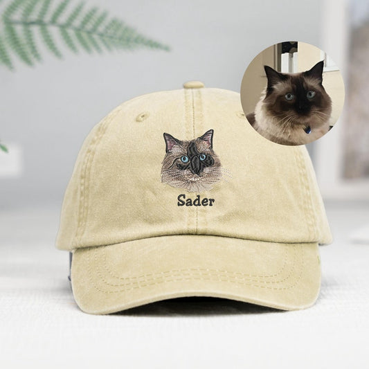 Custom Embroidered Pet Hat Using Pet Photo, Personalized Cat Mom Hat, Custom Dog Hat, Pet Face Baseball Cap, Cat Mom Cap, Mother's Day Gift