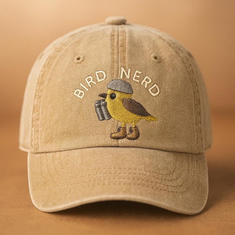 Bird Nerd Baseball Cap Funny Embroidered Hat with Cute Bird and Binoculars, Adjustable Dad Hat for Birdwatchers, Nature Lovers, Outdoor Adventure Gift