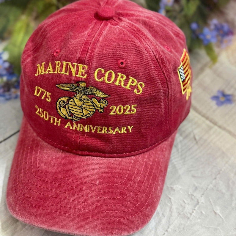 Marine Corps 250th Anniversary Denim Hat: Embroidered Military Cap