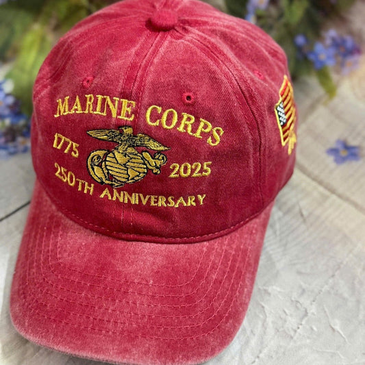Marine Corps 250th Anniversary Denim Hat: Embroidered Military Cap