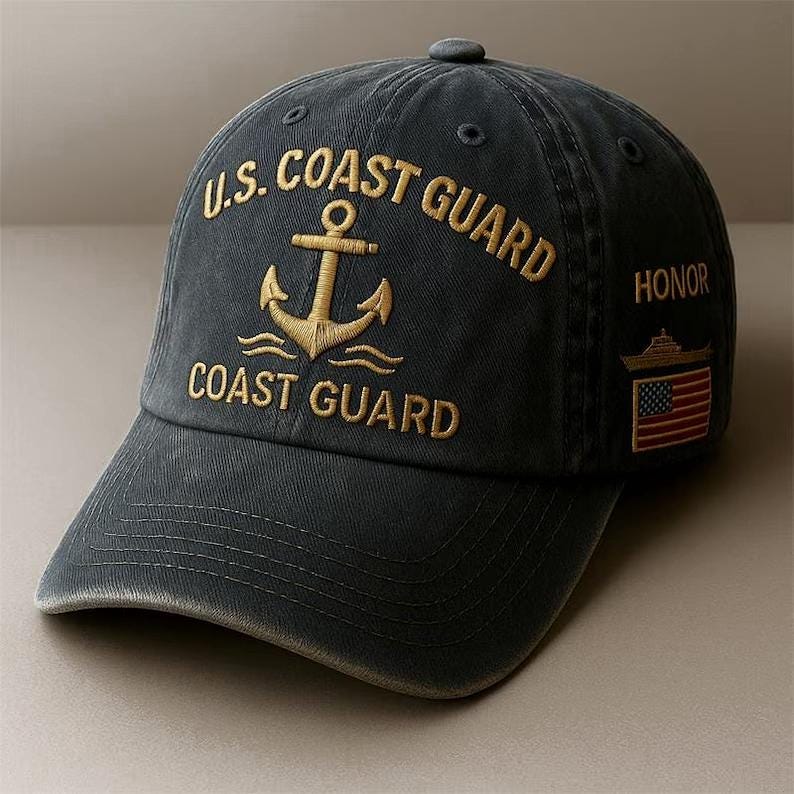 US Coast Guard Veteran Embroidered Trucker Hat: USCG Baseball Cap, 250th Anniversary Embroidered Baseball Us Tribute Retro Cap
