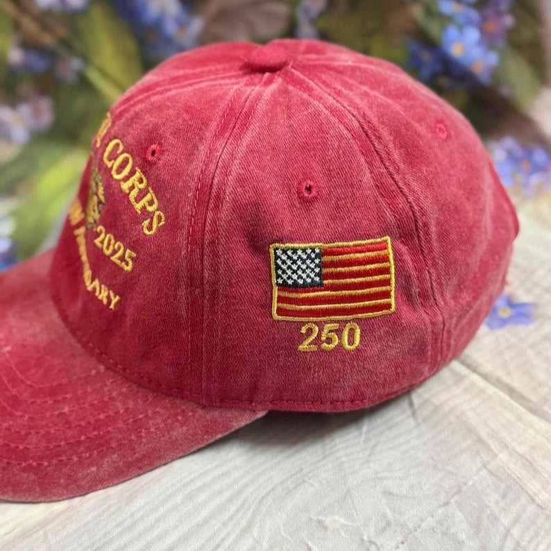 Marine Corps 250th Anniversary Denim Hat: Embroidered Military Cap