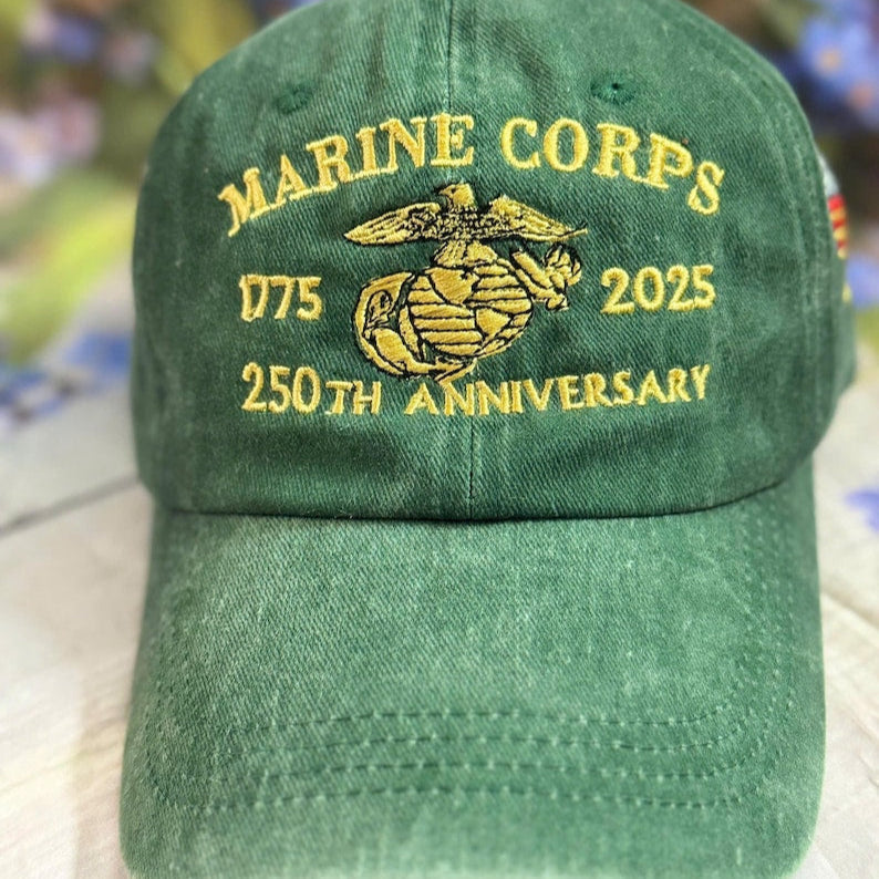 Marine Corps 250th Anniversary Denim Hat: Embroidered Military Cap