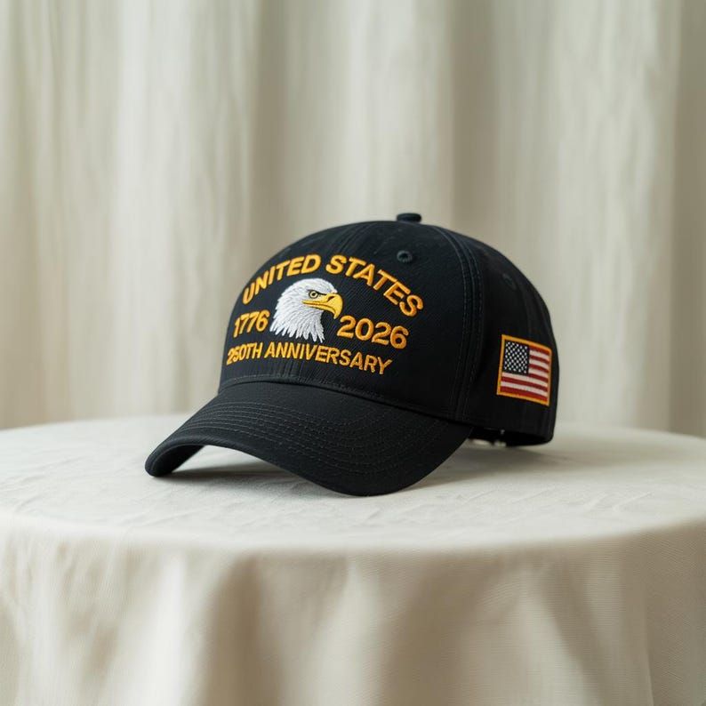 Embroidered USA 250th Anniversary Cap, American Eagle Cap, Patriotic Hat, 250th Anniversary Embroidered Baseball, U.S. Tribute Retro Cap